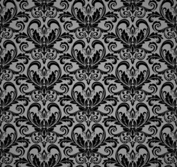 Wallpaper in the style of Baroque. Seamless vector background. Black and gray floral ornament. Graphic pattern for fabric, wallpaper, packaging. Ornate Damask flower ornament