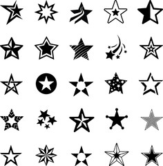 A set of 25 beautiful vector icons with stars.