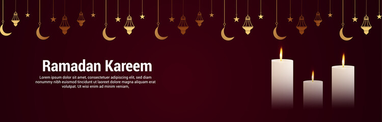 Naklejka premium Ramadan kareem realistic golden lantern and moon