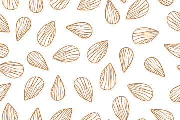 Seamless pattern of simple drawn almonds, color vector illustration