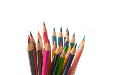 Colorful multicolored pencils on white background. Education, Business and finance concept with copy space. Art