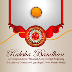 Indian festival happy raksha bandhan celebration greeting card with crystal golden rakhi on creative background