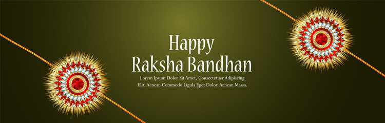 Raksha bandhan celebration banner with crystal rakhi