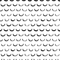 Abstract seamless pattern of scale shaped elements. Semicircles with rough edges. Arch geometrical ornament. Vector hand drawn black ink illustration. Stylized ocean and sea waves. Round strokes