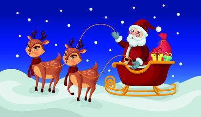 Santa Claus is riding a sleigh. Christmas Color Card