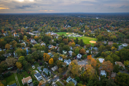 Aerial Autumn Sunset in Closter New Jersey 