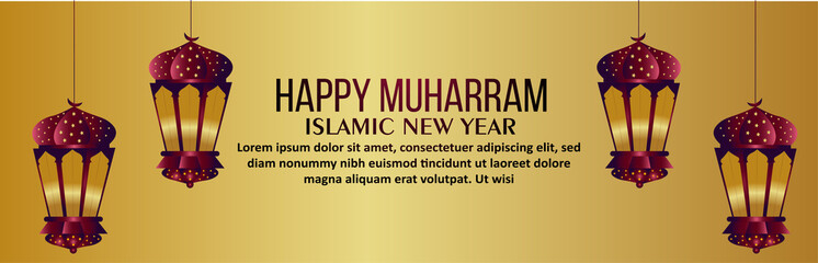 Fototapeta premium Happy muharram celebration banner with creative lantern