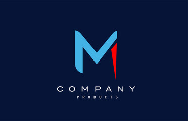 blue red M alphabet letter logo icon. Design for company and business