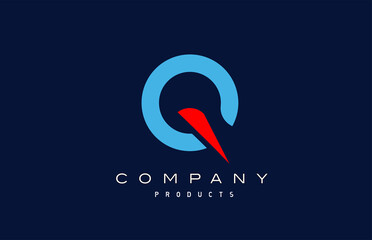 blue red Q alphabet letter logo icon. Design for company and business
