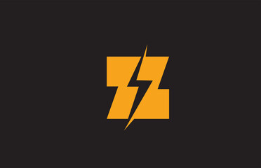 W yellow black alphabet letter logo icon. Electric lightning design for power or energy business