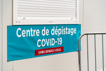 Mobile street test center for Covid-19 in Honfleur, Normandy