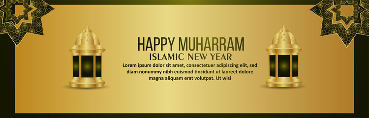 Creative vector islamic lantern for happy muharram celebration banner