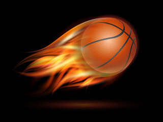 Fototapeta premium Flaming Basketball Ball. Basketball Ball flying in fire on dark background.