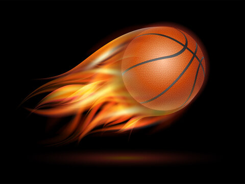 Flaming Basketball Ball. Basketball Ball flying in fire on dark background.