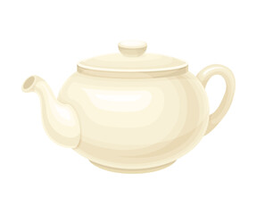 Tea Brewing in Ceramic Teapot or Kettle with Spout as Hot Aromatic Beverage Preparation Closeup Vector Illustration