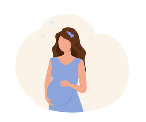 Pregnant woman with a flower on her hair. Pregnancy Concept. Vector illustration 