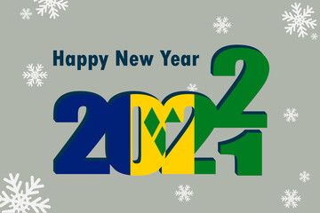 New year's card 2022. Demonstrates an element of the flag of Saint Vincent and the Grenadines, a festive inscription and snowflakes. It can be used as a banner flyer, postcard, website.