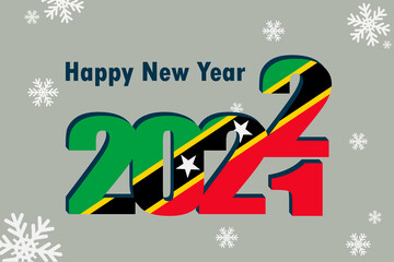 New year's card 2022. Demonstrates an element of the flag of Saint Kitts and Nevis, a festive inscription and snowflakes. It can be used as a banner flyer, postcard, website, or national greeting.