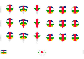 Collection of the Central African Republic flag in different shapes and with three different effects.