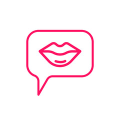 Lips in speech bubble icon concept. Speech, Talking, Chatting, Communication symbol. Female smile, kiss sign design. Vector illustration on white background