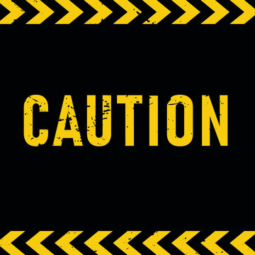 Caution warning sign with yellow and black stripes. Concept image for caution, dangerous area and hazard. Vector illustration on  black background