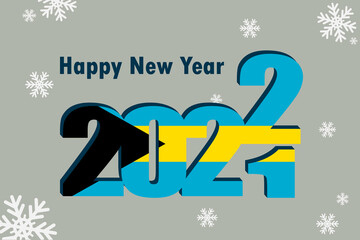 New Year's card 2022. In the photo: an element of the flag of the Bahamas. Festive inscription and snowflakes. It can be used as an advertising poster, postcard, flyer, invitation or website.