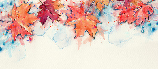 Autumn leaves.Watercolor background. Design element..