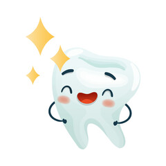 Cute happy smiling tooth. Oral care, mouth hygiene, teeth restoration concept cartoon vector illustration