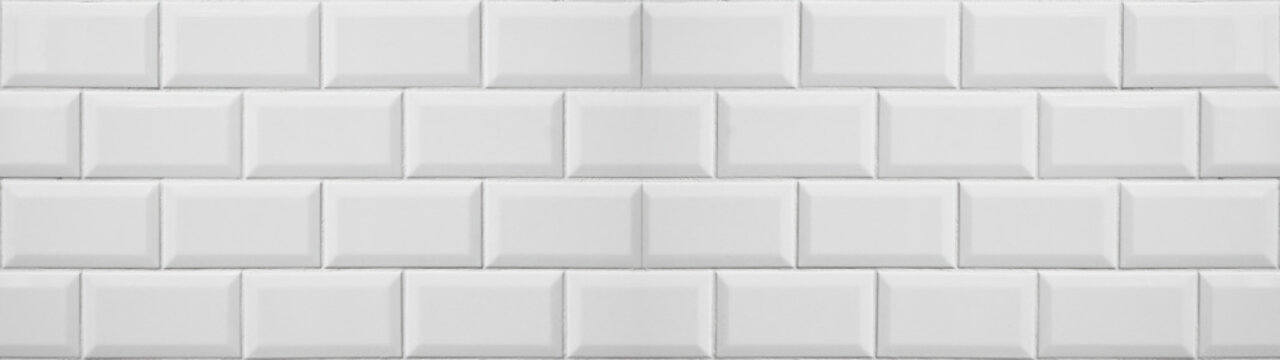 Fototapeta White light brick tiles tilework glazed ceramic wall or floor texture wide background banner panorama pattern