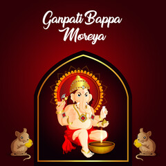 Ganpati bappa moreya invitation greeting card with vector illustration of lord ganesha