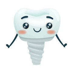 Cute happy human dental implant. Oral care, teeth restoration concept cartoon vector illustration