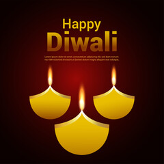 Happy diwali festival of light celebration greeting card with diwali diya