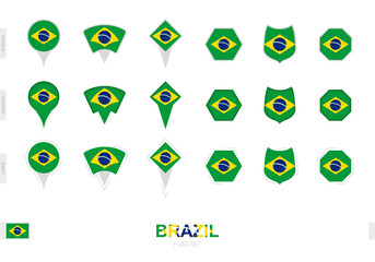 Collection of the Brazil flag in different shapes and with three different effects.