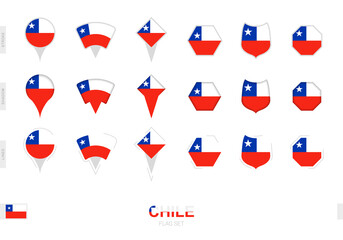 Fototapeta premium Collection of the Chile flag in different shapes and with three different effects.