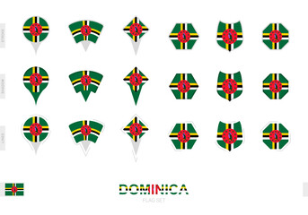 Collection of the Dominica flag in different shapes and with three different effects.