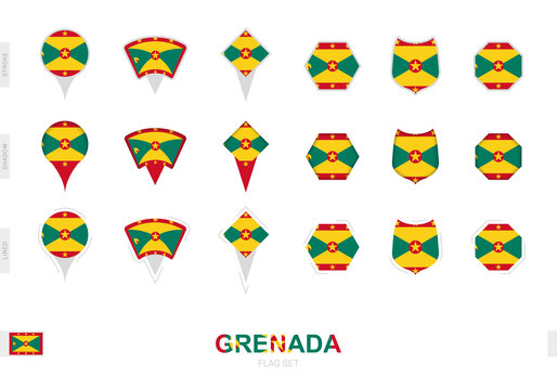 Collection of the Grenada flag in different shapes and with three different effects.