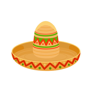 Mexican sambrero in honor of Cinco De May or Day of the Dead. Mexican traditional headdress. Vector illustration