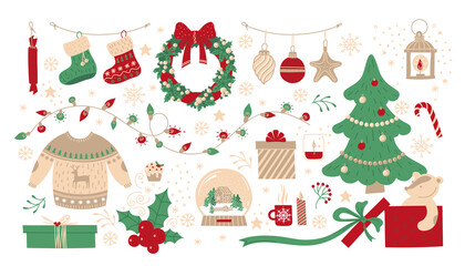 New year or christmas set of elements. Set of vector elements.