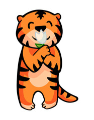 Vector illustration of the symbol of the year 2022. Tiger with a flower in the doodle style