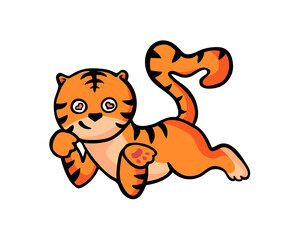 Vector illustration of the symbol of the year 2022. Doodle-style tiger in love