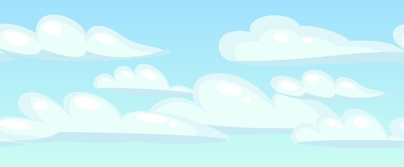 Sky clouds horizon. Illustration in cartoon style flat design. Heavenly atmosphere. Vector
