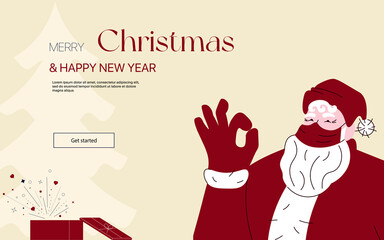 Santa Claus in facial mask shows ok and encourages everyone to be safe during a pandemic