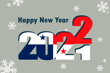 New year's card 2022. Demonstrates the element of the flag of Panama, holiday inscription and snowflakes. It can be used as a banner flyer, postcard, website, or national greeting.