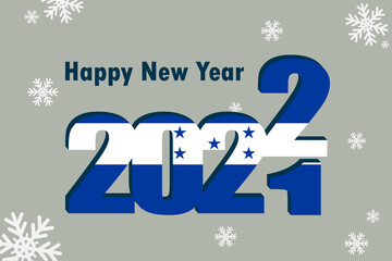 New year's card 2022. Demonstrates an element of the flag of Honduras, a festive inscription and snowflakes. It can be used as a banner flyer, postcard, website, or national greeting.