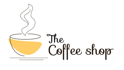 Continuous line drawing of cup of coffee.Cafe Vintage Labels.Handwritten lettering vector illustration - Vector