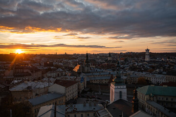 Fototapeta na wymiar Panoramic view on Lviv from drone