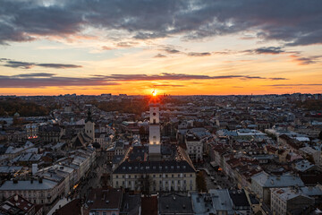 Fototapeta na wymiar Panoramic view on Lviv from drone