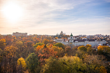 Fototapeta na wymiar Aerial view on park in autumn