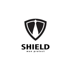 Shield Logo. Shield with man shape inside. Design Vector Template Element