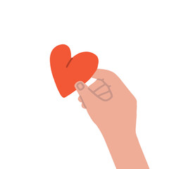 Fototapeta premium The subscriber puts a heart on the post. Like. The hand puts a heart to the author. Vector fully editable flat isolated illustration on white background.